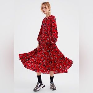 Zara Floral Print Midi Dress Red